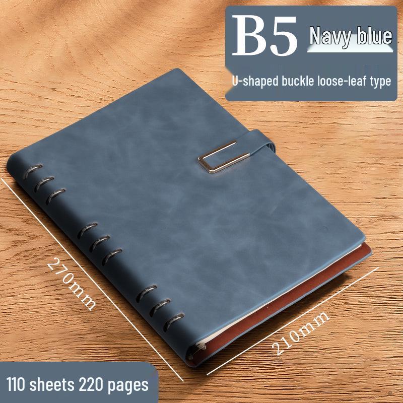 A5 Leather Business Notebook with Logo Printing, Thick Ring Binder & Buckle Closure - Perfect for Office Notes