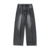 Men Loose Fit Washed Denim Jeans American Vintage Side Split Tapered Long Pants