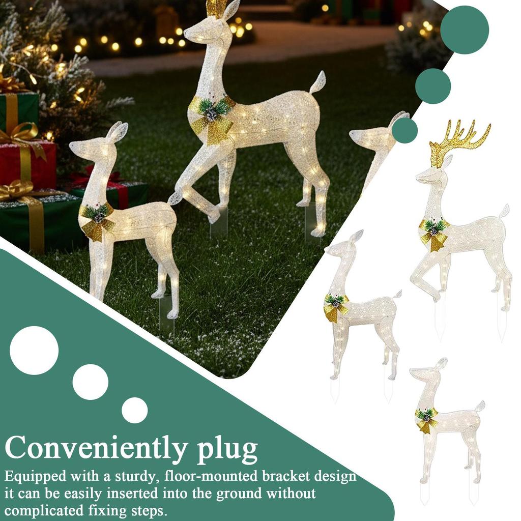 Christmas Yard Stake Decorations Realistic LED Light Festive Insertion 3 Pieces Outdoor Reindeer Christmas Yard Decoration For