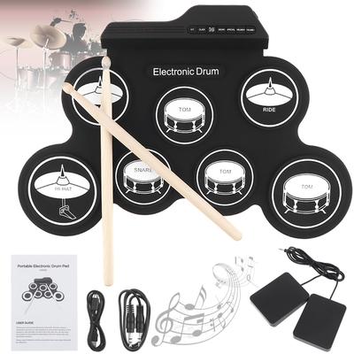 Elektronisches digitales USB-Roll-Up-Set mit 7 Pads, Silikon-E-Drum-Kit mit Drumsticks und Sustain-Pedal