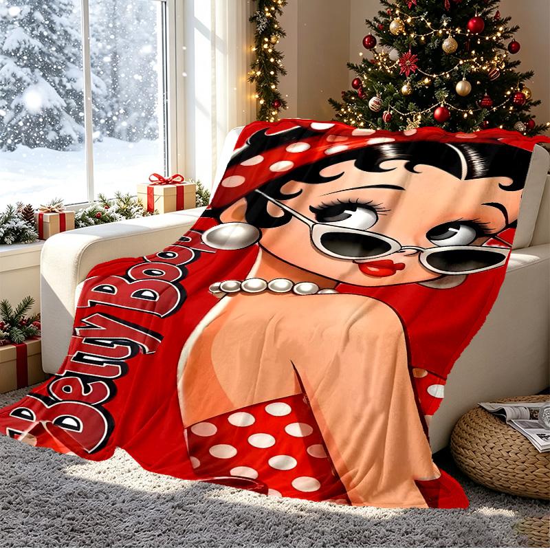 Betty Boop Pattern Blanket for Home Decoration, Bed, Sofa, Car Travel, Camping, Suitable for All Seasons, Birthday Christmas Gift