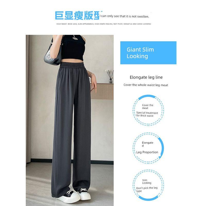 Plus-Size Ice Silk Wide-Leg Black Suit Pants for Women, Summer Thin Style, 2026 New Model, Slimming and Drapey Casual Pants