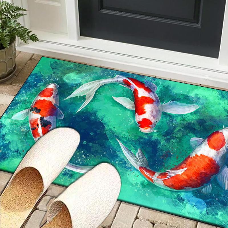 Koi Fish Artwork Office Rug Chair Mat, Entryway Carpet, Suitable for Front Door, Bedroom, Living Room, Desk, Holiday Gift