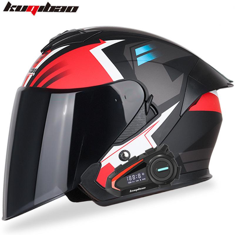 Kuqibao Dual Lens Motorcycle Bluetooth Helmet Motorcycle Helmet Half Helmet Long Range Four Seasons Universal Half Cap