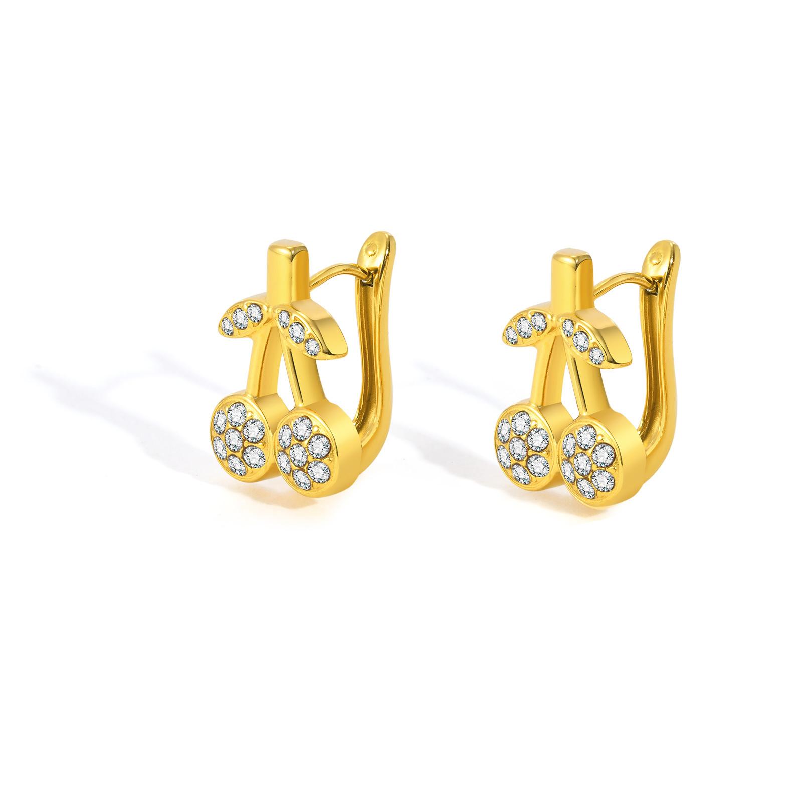 

Luxury Women Hoop Earrings, U Shape Zirconia Pearl Cherry Earrings, Gold-color Statement Leverback Earring