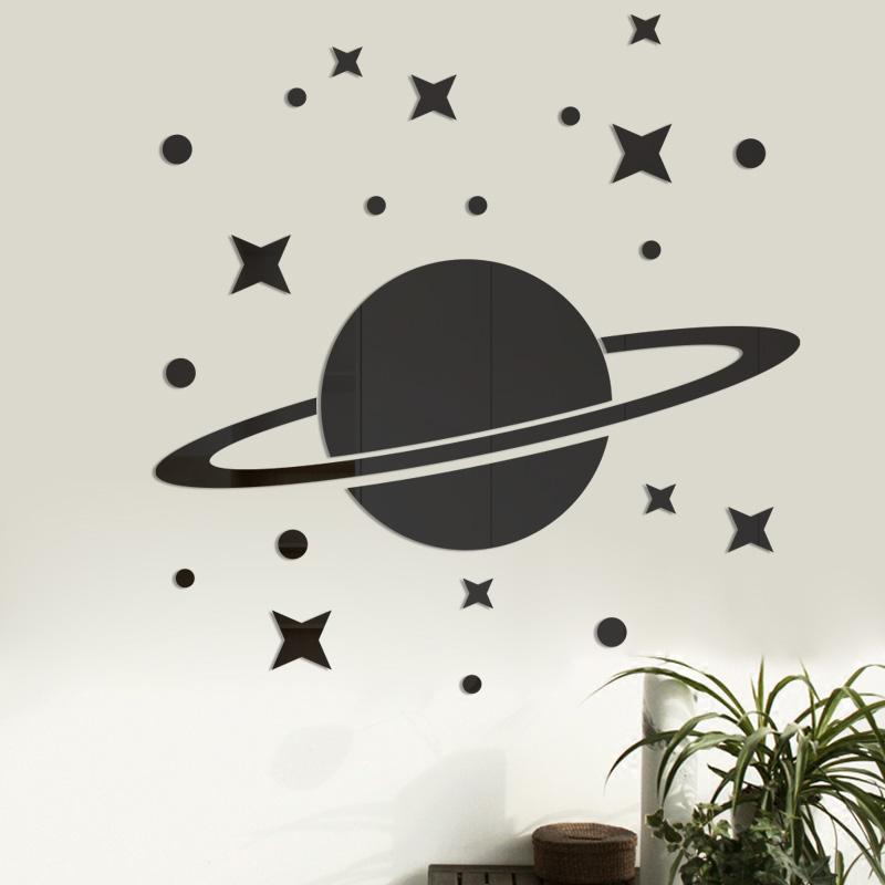 3D Mirror Wall Sticker Acrylic Star Moon Planet Mirror Mural Acrylic Decals Bathroom Mirror Wall Stickers For Kids Room Decor