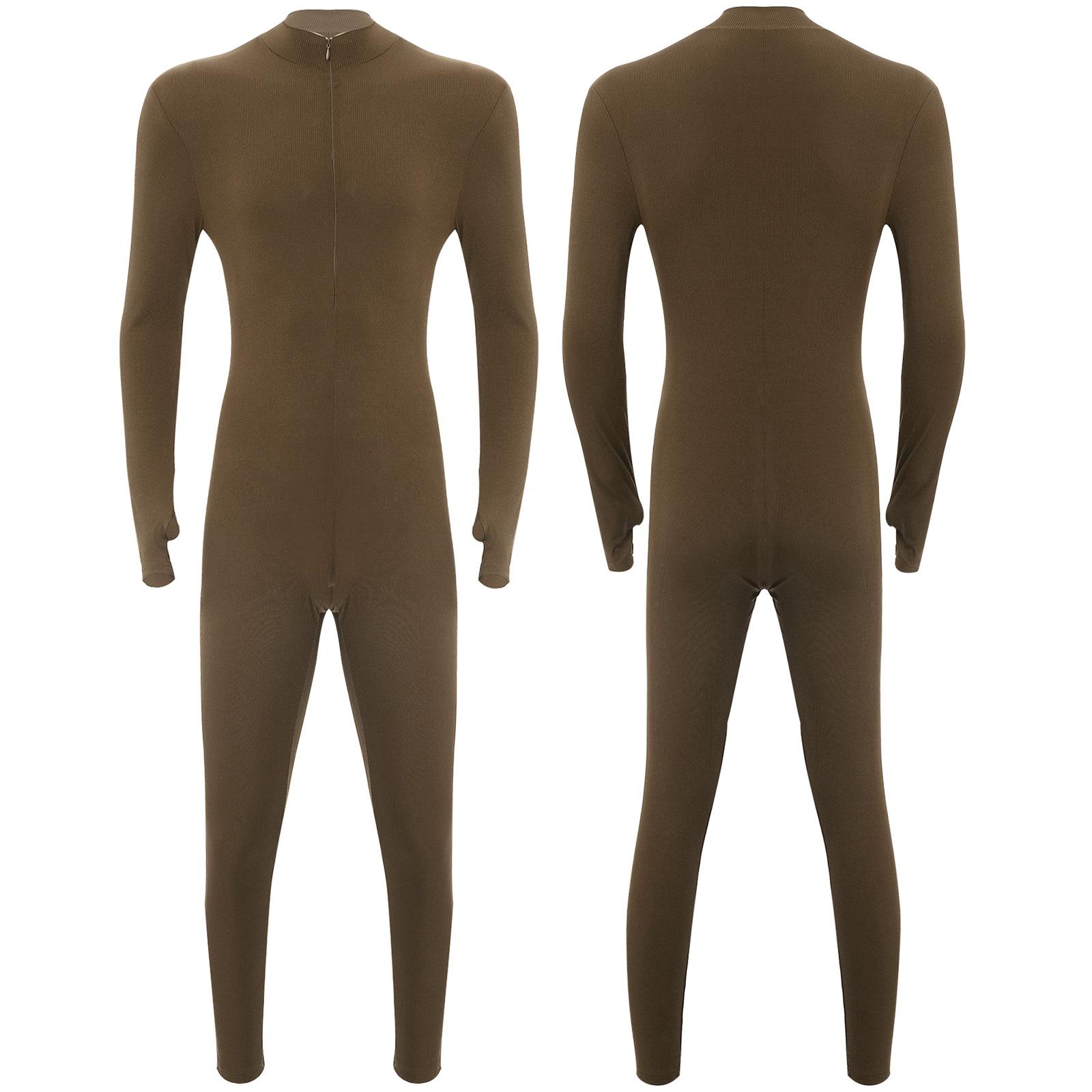 

Чоловічий смугастий спортивний комбінезон з коміром-стійкою, довгим рукавом, юнітард із передньою блискавкою для тренувань, йоги, ромпер XL хакі