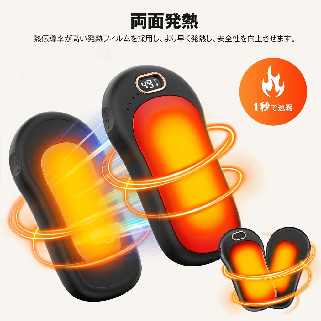 SAMONIC Rechargeable Hand Full Rapid Large Capacity 12000mAh 21 Temperature LED Cold Weather Warmer, 360° Heat, 1-Second Heating, Magnetic,