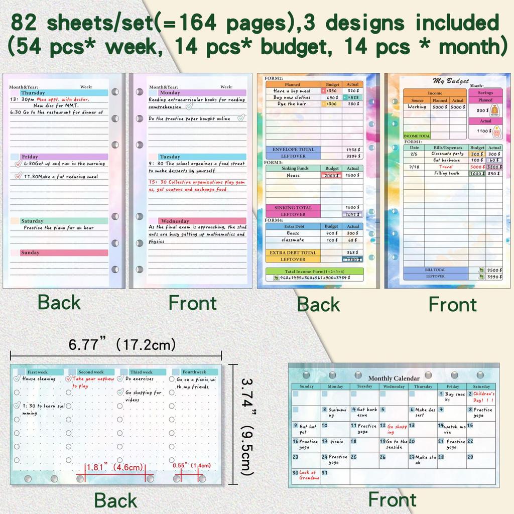 A6 Binder Budget Planner Notebook Covers Folder A6 Size 6 Hole Binder Pockets With Chedule Weekly Plan Monthly Plan Loose-Leaf Quality