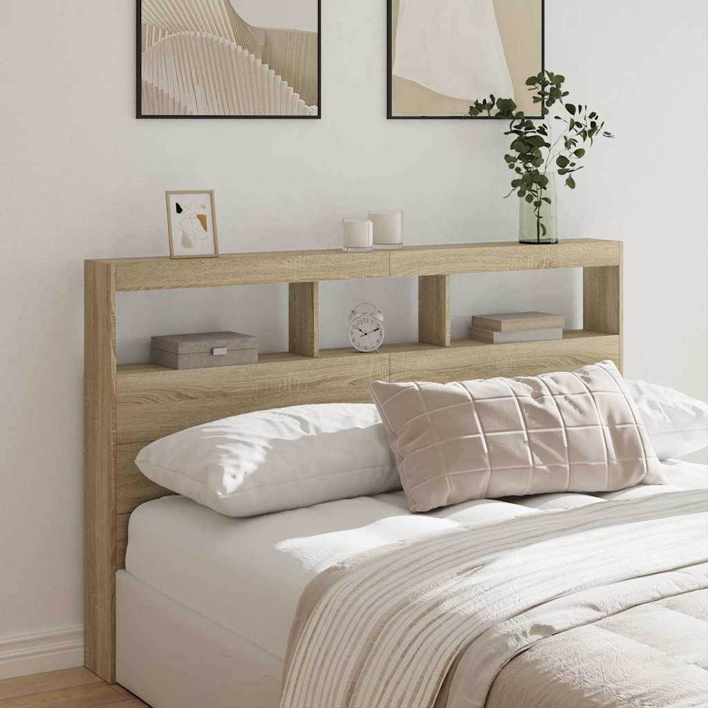 Vidaxl Headboard With Shelves And LED Lighting, Sonoma Oak, 160X17X102Cm