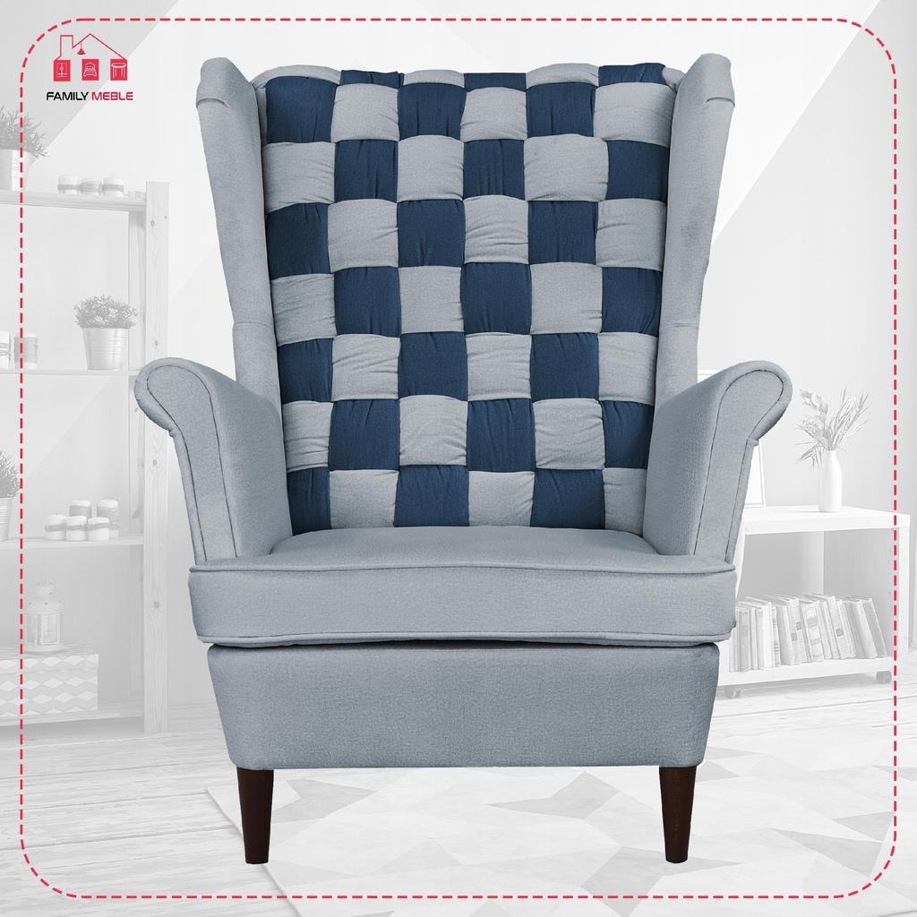 Carol Duo Scandinavian Family Meble Wing Chair, Grey Navy Blue, Steel
