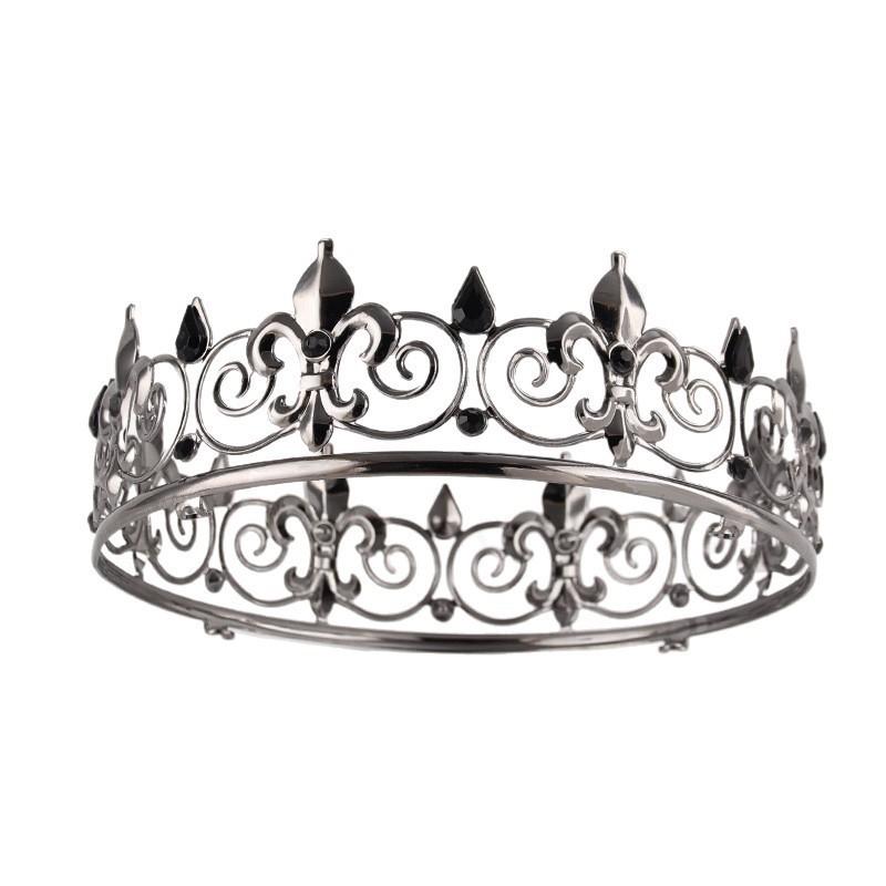 Baroque Fashion Alloy Crystal Crown Men's Full Round Crown Birthday Party Prom Men's Crown Tiara Crown