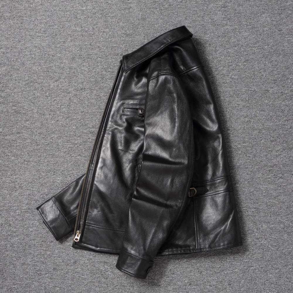 Chinese Size Classical 1940 Style Men Leather Jacket Uncoated Cracked Goatskin Leather Soft Slim Spring Autumn