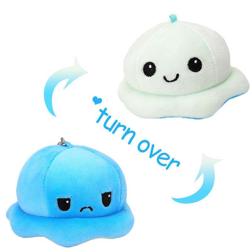 Adorables Porte-clés Peluche Pieuvre Réversible Charm Mignon pour Couple Jouet en Peluche Courte Coton PP