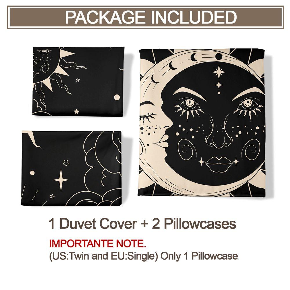Celestial Sun Moon Duvet Cover Set (1 Duvet Cover & 1/2 Pillowcase) Gothic Boho Bedding Set Home Bedroom Decor Gifts