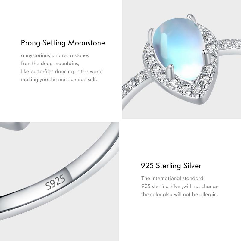 MODIAN 925 Sterlingsølv Utsøkt Vanndråpe Månestein Damefingerring Luksuriøs Skinnende Klar CZ Fint Smykke For Kvinner Gaver