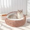 Pet Shell Nest Bed Warm Calming Cat Cave Bed with Hooded Cover Semi Enclosed Fluffy Plush Lined Round Bed for Small Medium Pets