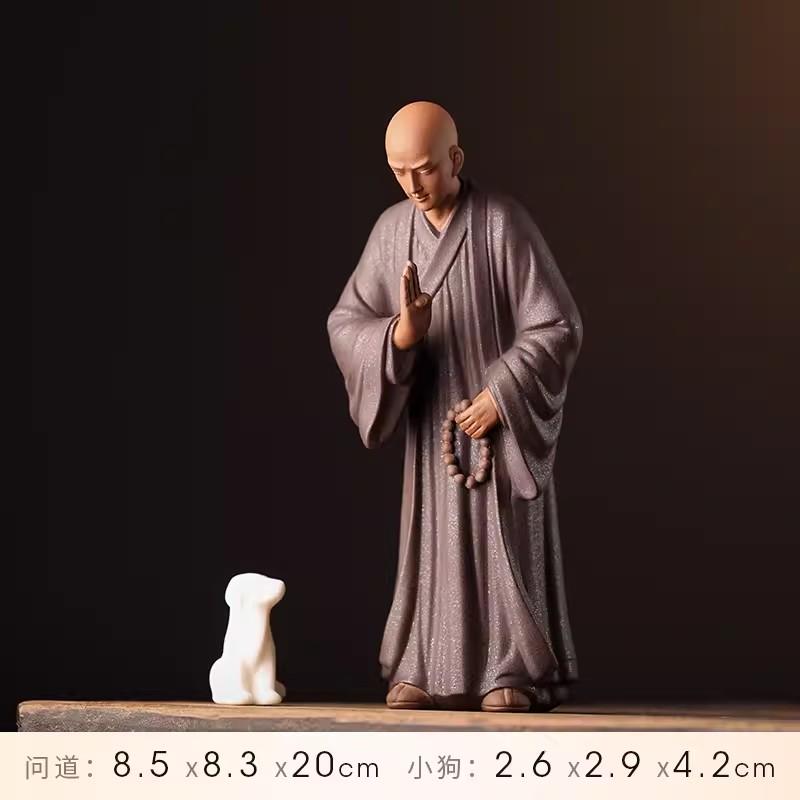 Zen Little Monk Buddhist Shami Meditation Sculpture, Ceramic Figurines, Tearoom Fengshui Chinese Statues for Decoration, Gift