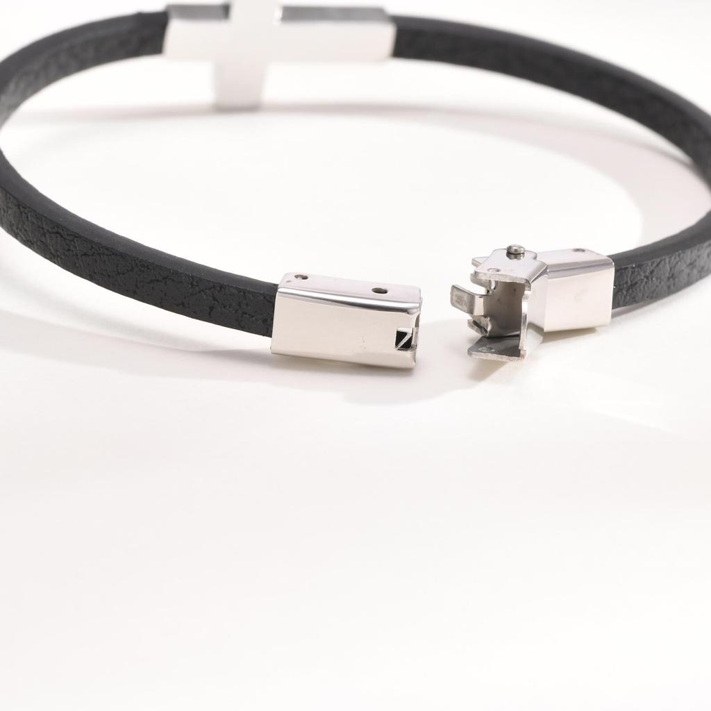 Cross Bracelet for Men Boys,Stainless Steel Cross Charm PU Leather Rope Bracelet,Casual Jewelry Gift