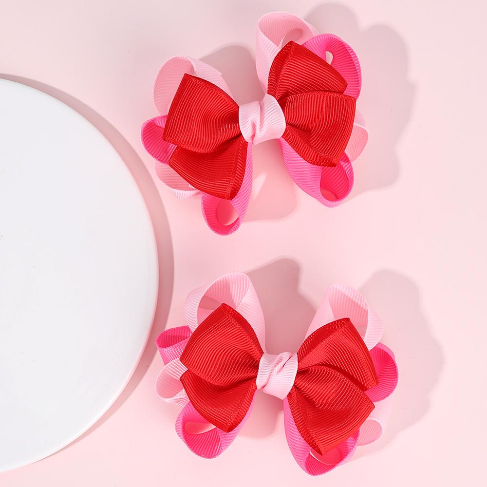 2Pcs Trendy Patchwork Bow Hair Clips Ribbon Colour Hairpins Barrettes With Unique Design Kids Girl Hair Accessories Headwear