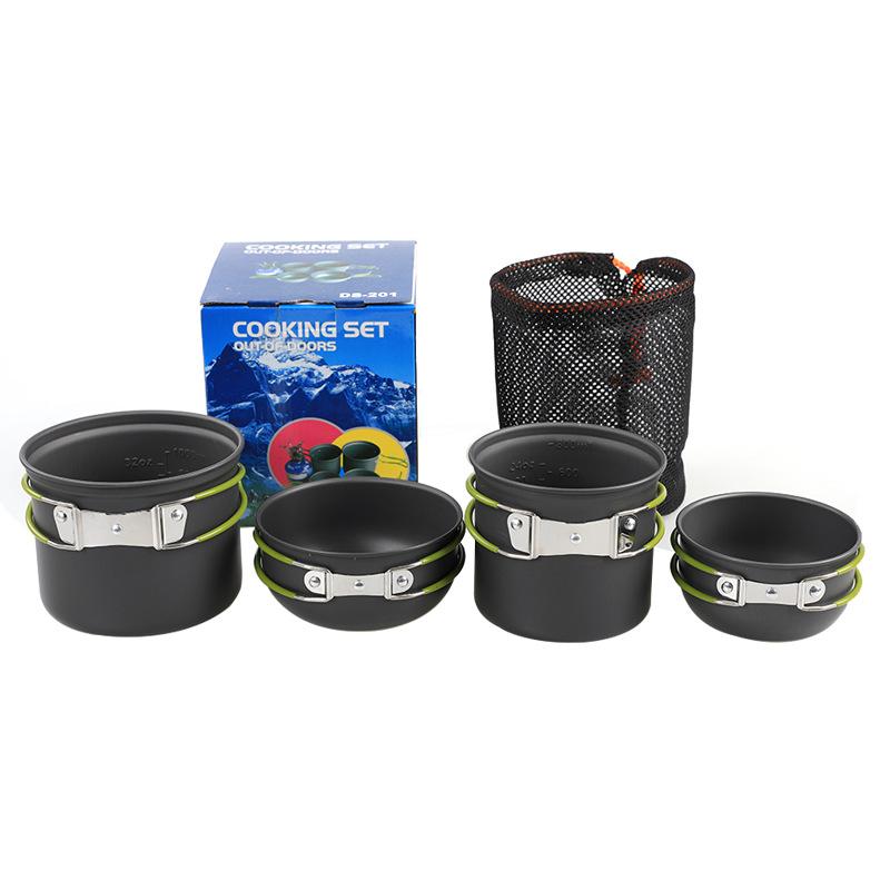 Outdoor Aluminum Alloy Cookware Set DS-201 Camping Pot Set Portable for 23 People 4-Piece Cookware Kit Direct Supply