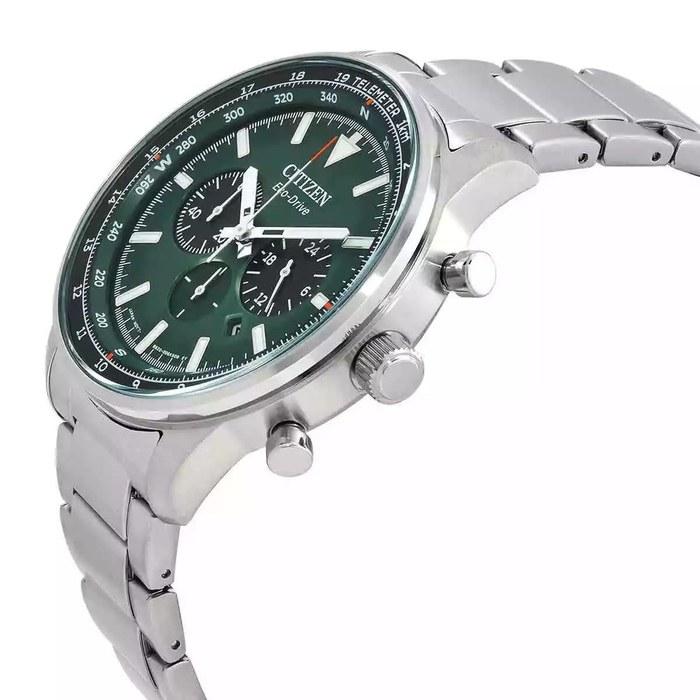 Citizen Stainless Steel Chronograph Eco-Drive Green Dial Men's Watch Ca4500-91X, Silver