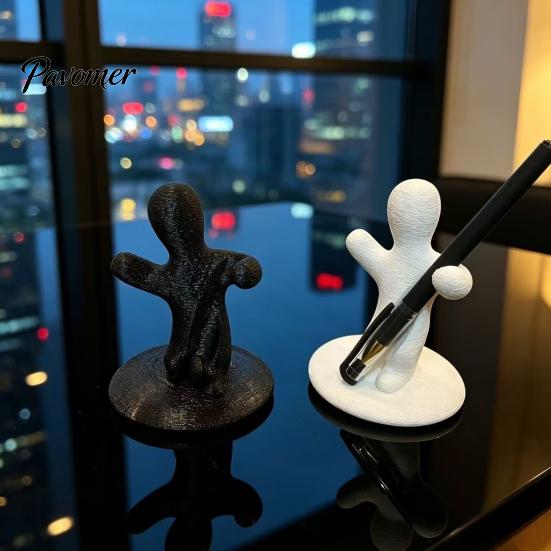 Creative Stationery Holder 3D Printed Funny Figure Pen Holder, Black White Humanoid Desk Office Accessories Organizer for Pencils Pens, Unique