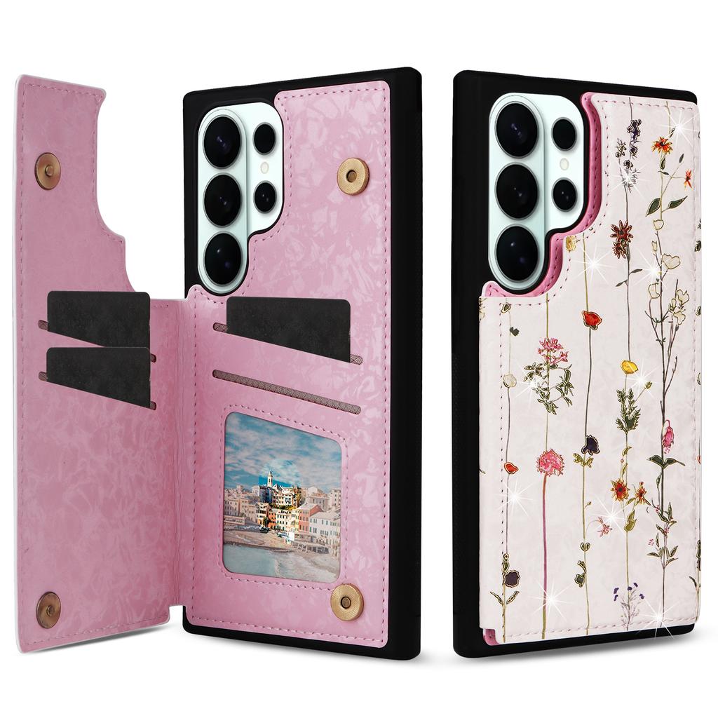 For Samsung Galaxy S26 Ultra Case Flower Leather TPU RFID Blocking Phone Cover Card Slots
