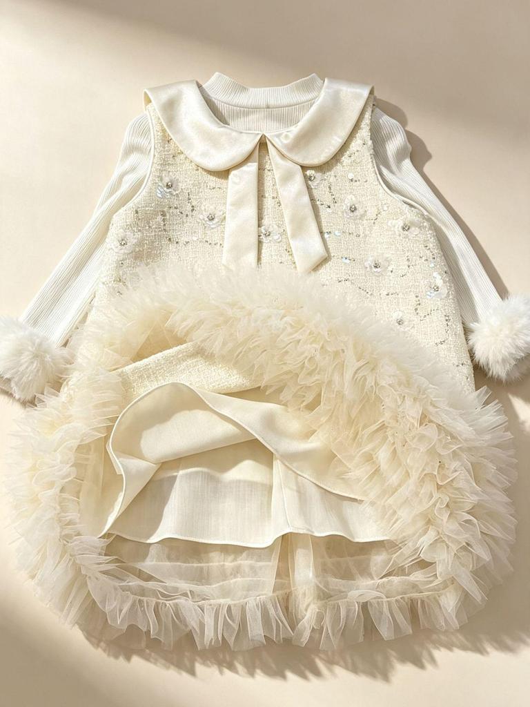 2026 Spring/Autumn Coco Style Girls' Puffy Skirt Princess Dress: Elegant Baby Banquet Attire