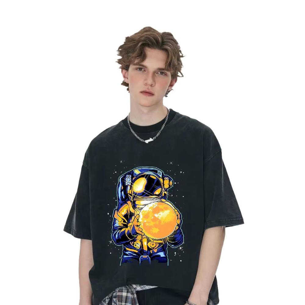 Men Loose T-Shirt Casual Cotton T Shirt Astronaut Breathable Tops Hippie Clothes Streetwear Harajuku Short Sleeve Tees 2024 New