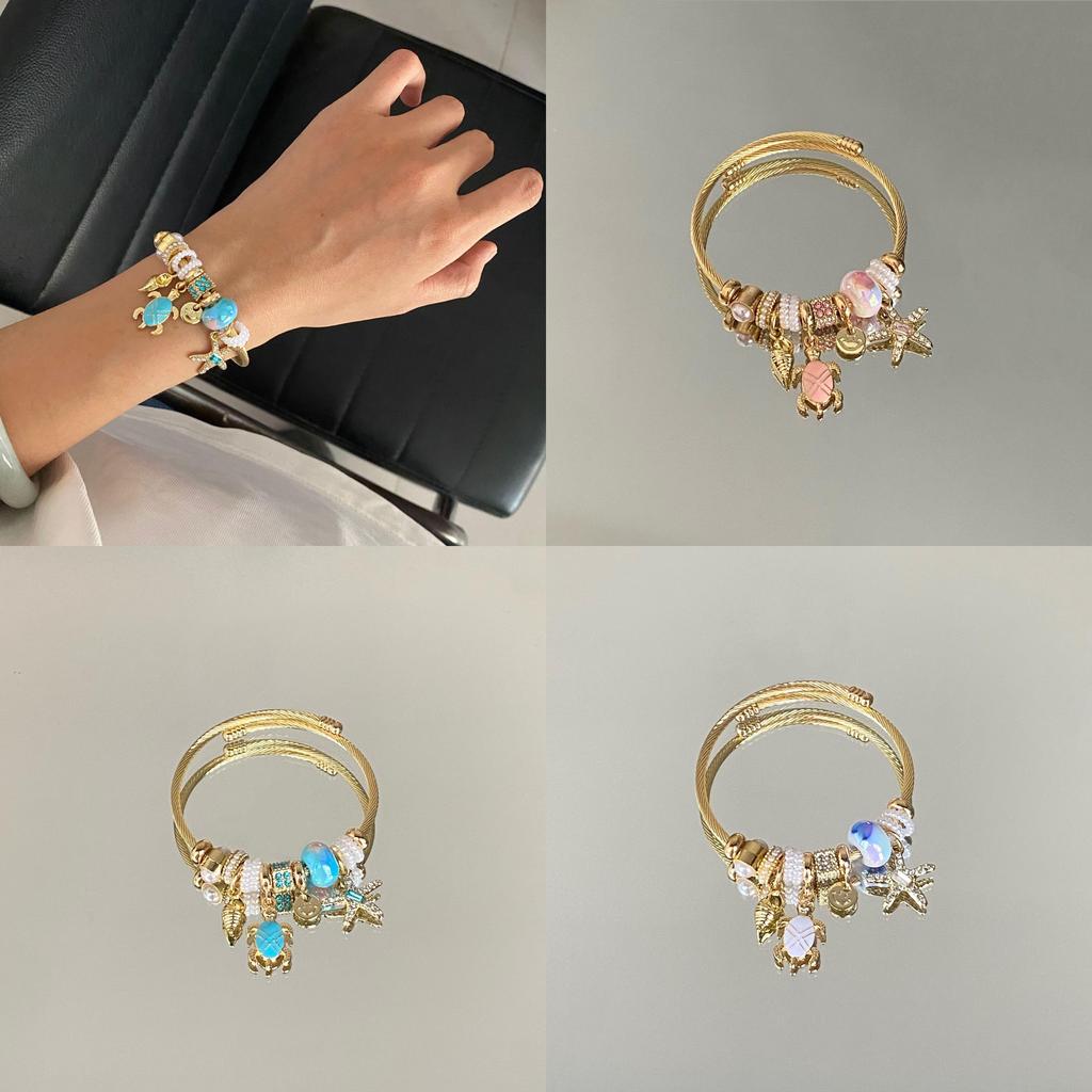 Ocean Breeze Shell And Starfish Jewelry Bracelet With Stainless Steel Material For Summer Vacation Style