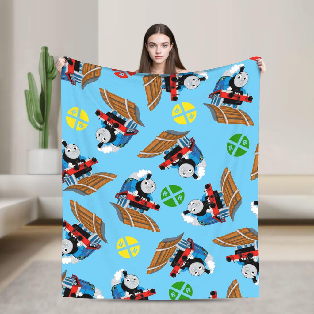 T-Thomas The Train Friends   Blankets  Camping Flannel Throw Blanket For Couch Chair Super Warm Custom Quality Bedspread Gift
