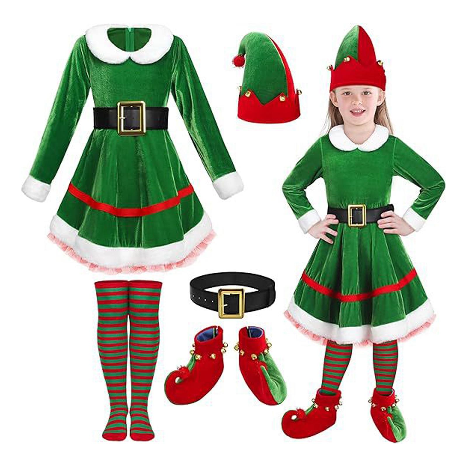 

Christmas Girls Gold Velvet Party Performance Dress Set 160 зелёный