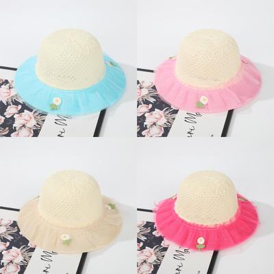 Fashion Children's Breathable Small Straw Hat Baby Colorful Cute Flower Yarn Edge Hat Sunscreen Summer Cool Hat