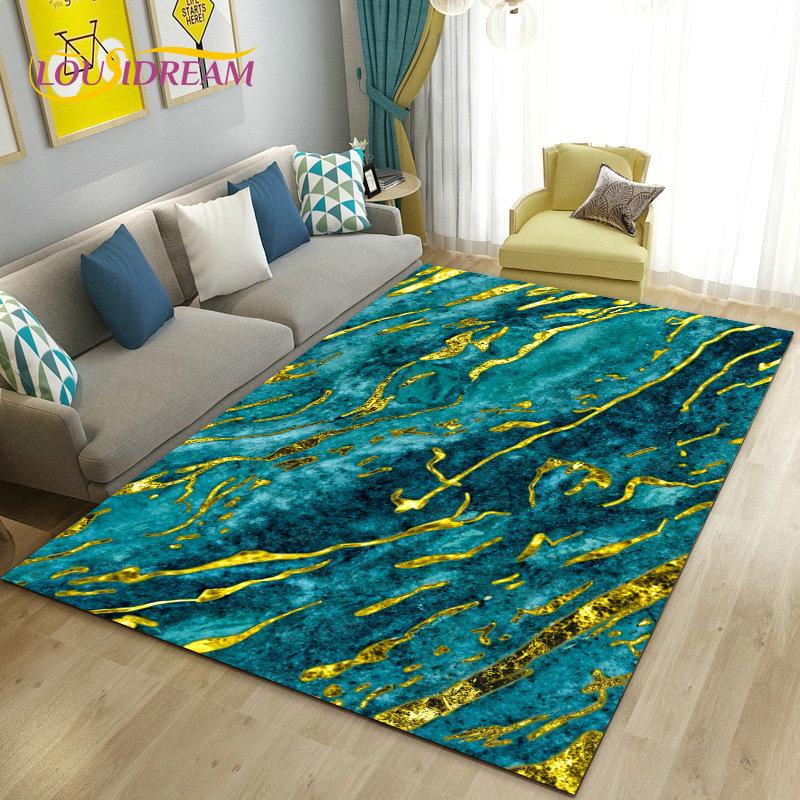 Nordic Green Gold Blue Marble Area Rug Large,Carpet Rug for Living Room Bedroom Sofa Doormat Decoration,kids Non-slip Floor Mat