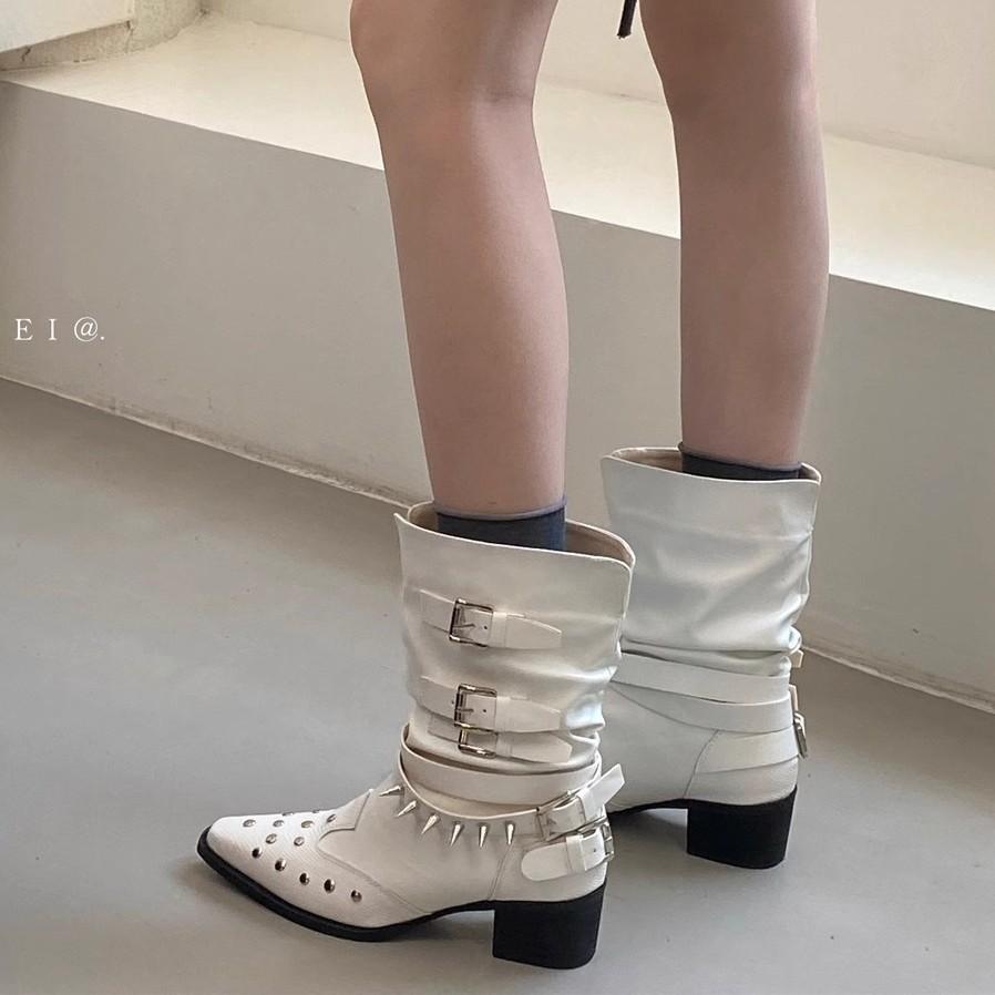 Short Boots Women's Thick Heel Versatile Retro Chelsea Boots 2025 New Western Cowboy Boots Rivet Middle Heel Martin Boots