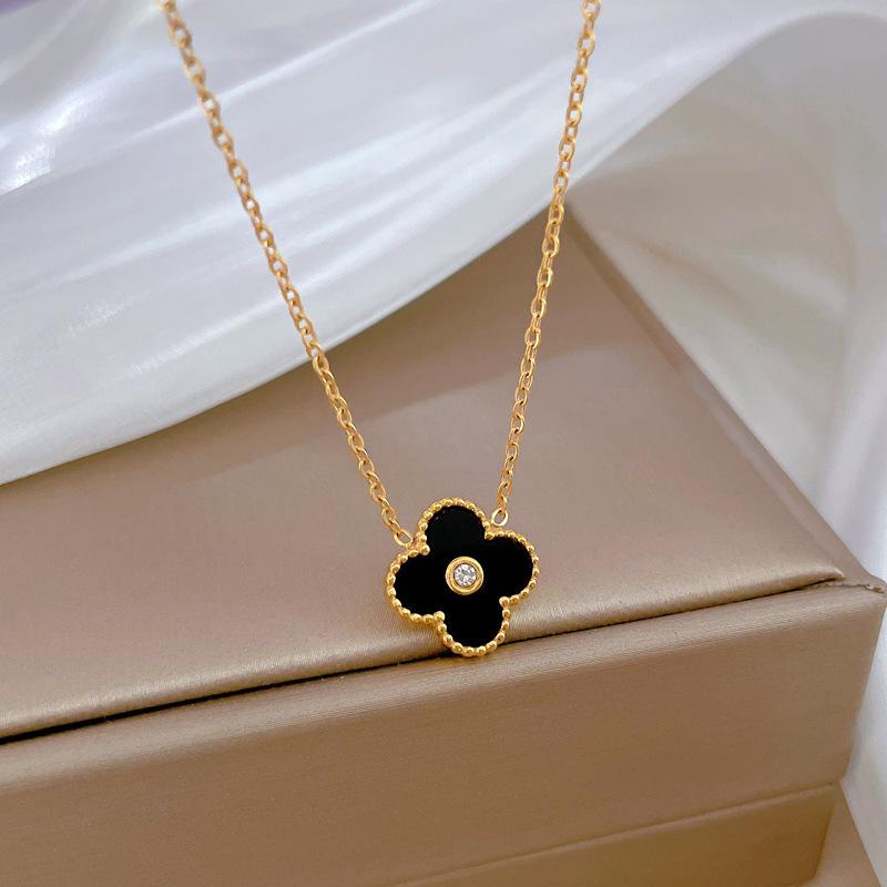 Fritillary Four-Leaf Flower Minimalist Wind Stove Real Gold Necklace Female Collarbone Chain Accessories