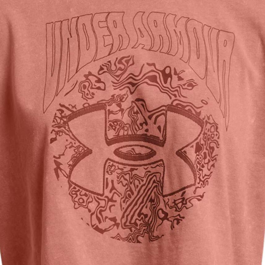 Under Armour Letter Print Pattern Ribbed Round Neck Short Sleeve T-Shirt Women Tops Canyon-Pink 1383048-696