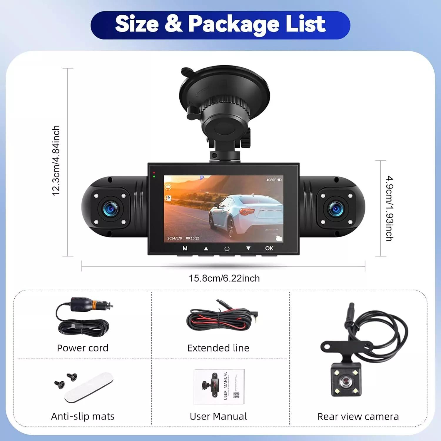 

Видеорегистратор 4-канальный 360° передняя задняя камера внутри автомобиля DVR с ночным видением циклическая запись 24-часовой монитор парковки 32 ГБ чёрный