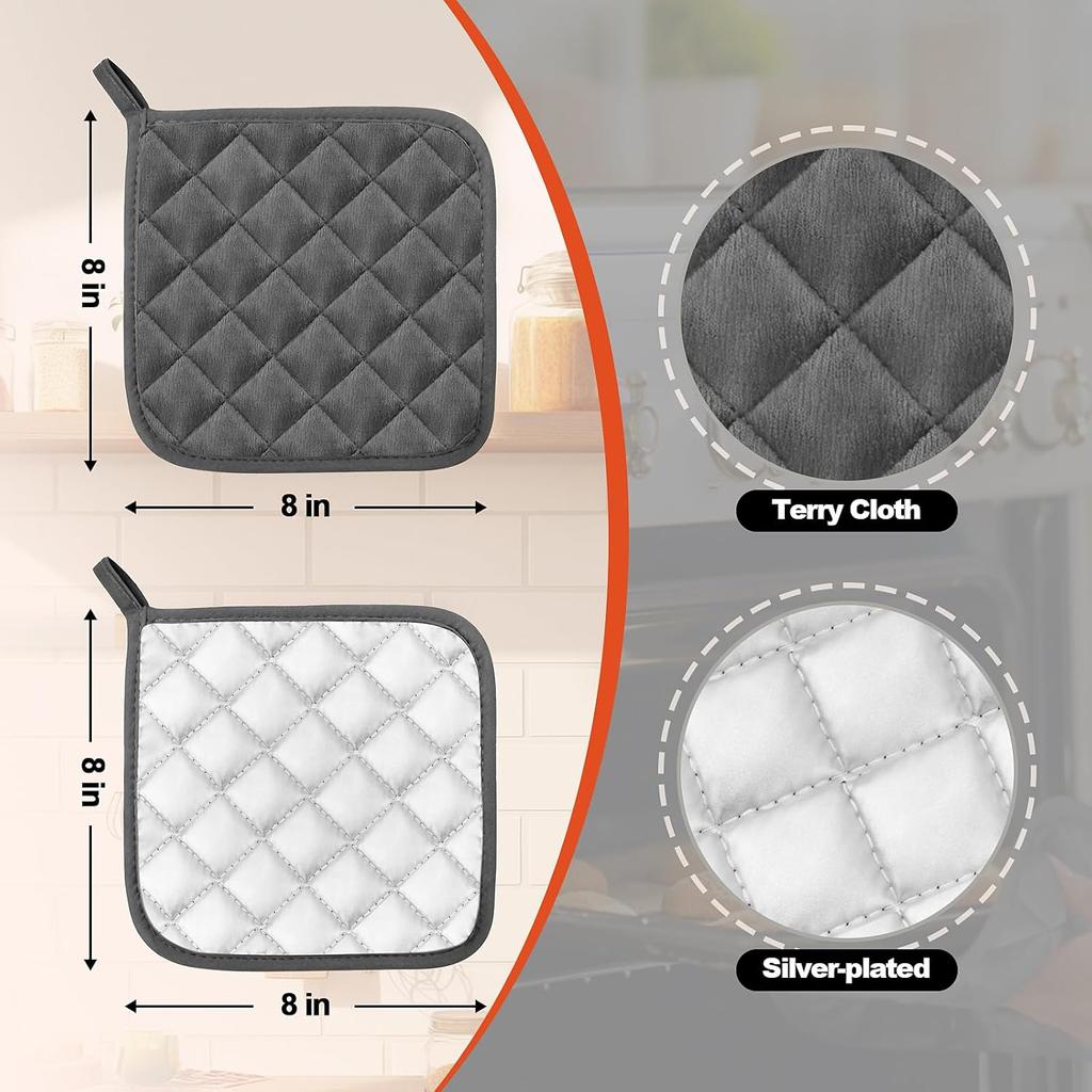 5 Pack Pot Holders for Kitchen Heavy Duty Hot Pads, Hot Pads for Kitchen,8 Inch Square Potholders for Cooking, Baking & Grilling (Black)