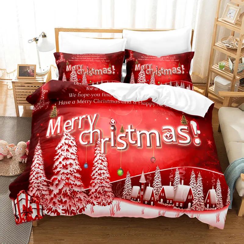 Merry Chrismas Bedding Set Boys Girls Twin Queen Size Duvet Cover Pillowcase Bed Kids Adult Fashion Home Textileextile