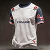Men's England Supporter Soccer Jersey Short Sleeve Crew Neck Football Fan Tee with Graphic Print and Contrast Sleeves for World Cup Events