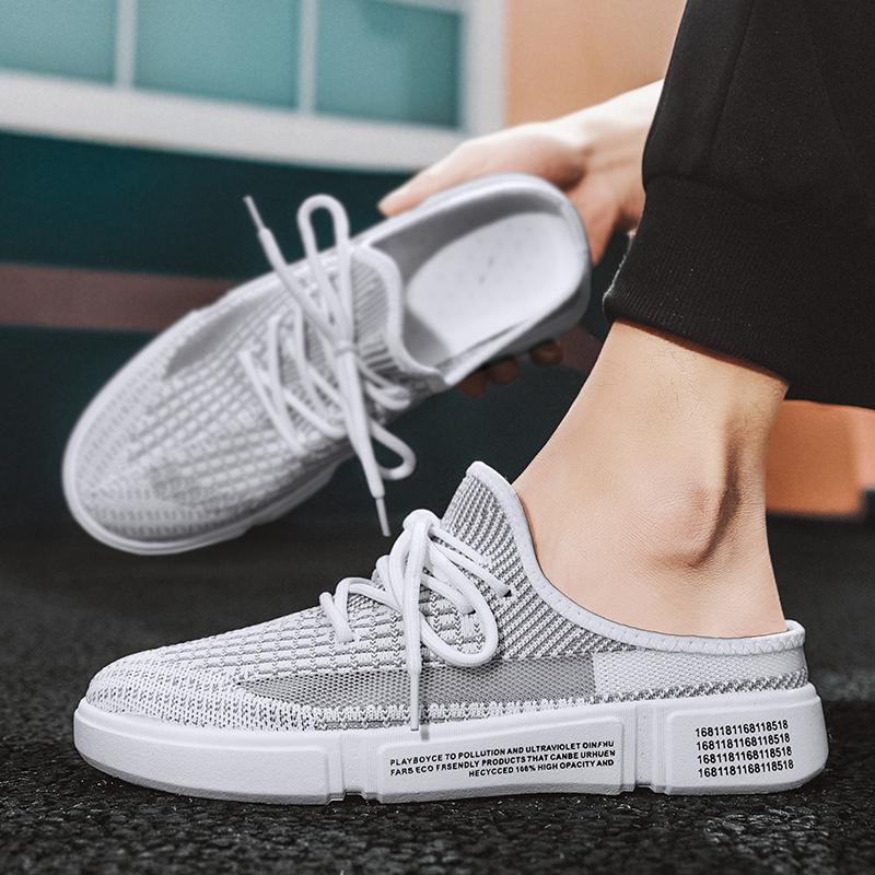 Trendy Breathable Antimicrobial Men's Mesh Shoes 2025 Summer Slip-On Backless Canvas Slide Sandals