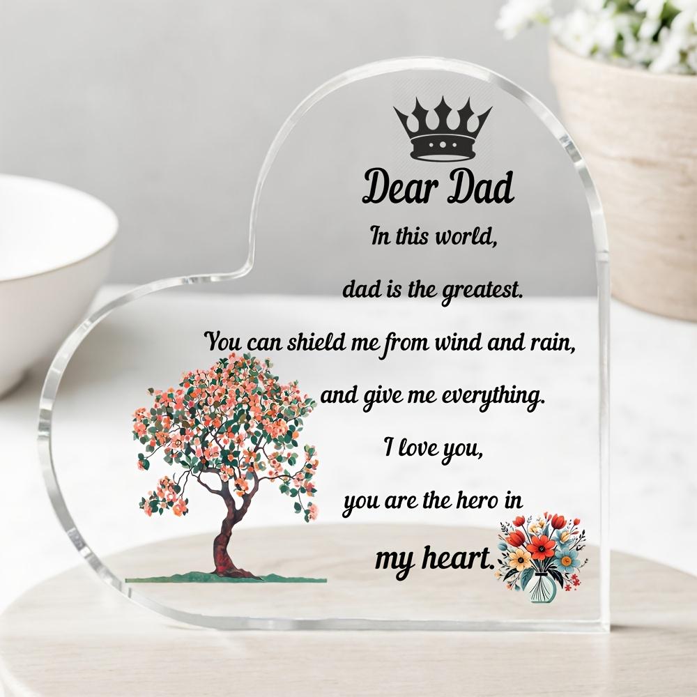 2D Flat, 1pc Retro "The Greatest Dad" Acrylic Sign - Heart-Shaped Suitable for Dad Gift with Blossom Tree & Flower Vase Art, Irregular Frame Desktop O