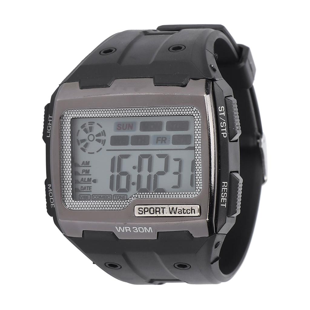 Digital Sports Watch Large Dial Night Light Waterproof Dual Time Outdoor Electronic WatchBlack