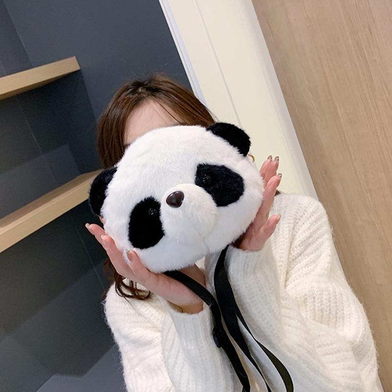 Panda Head Crossbody Bag Versatile Cute Plush Bag Cartoon Shoulder Bag