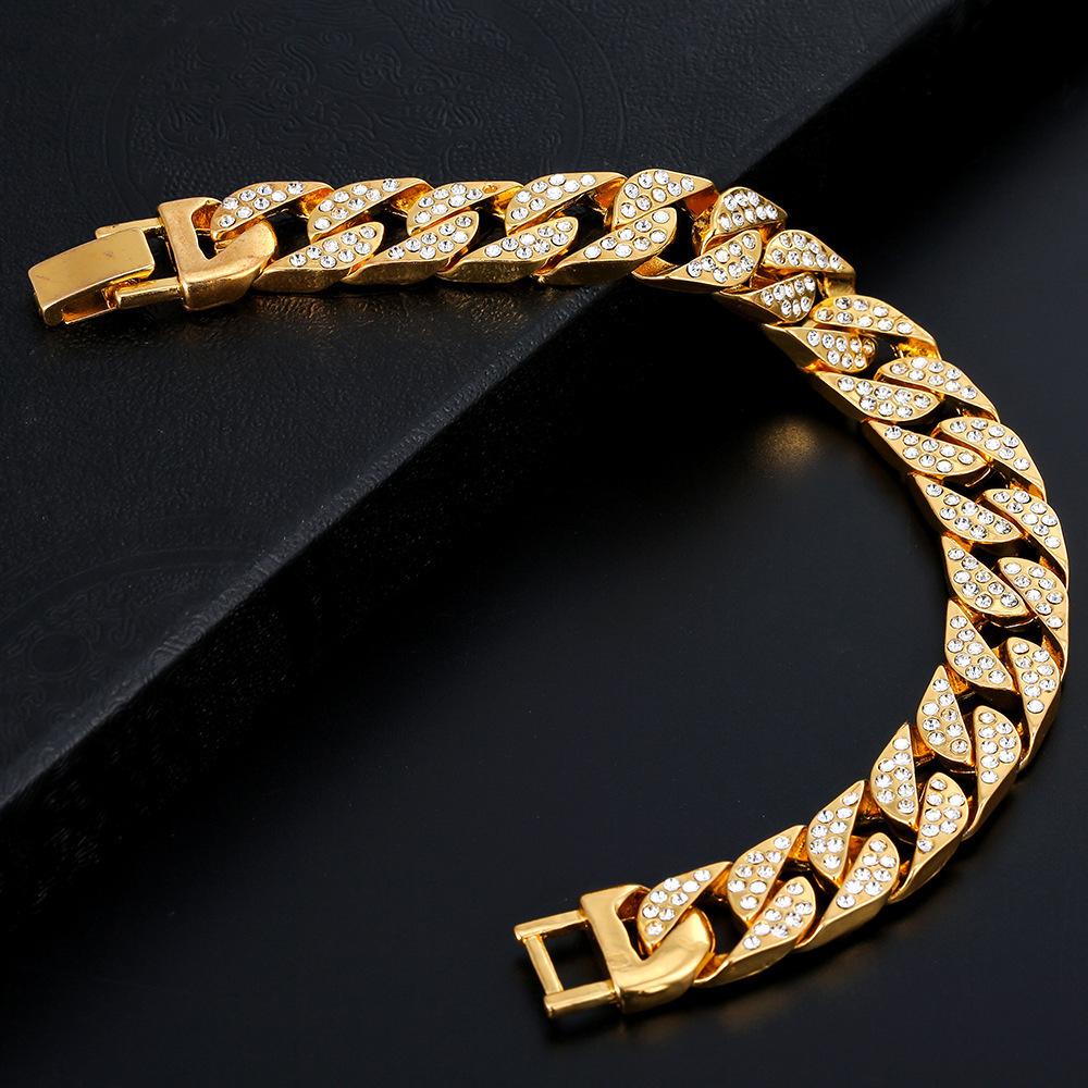 Wind Hiphop Full Diamond Cuban Necklace Men'S Diamond Hip Hop Bracelet Earrings Hip Hop Bracelet Necklace