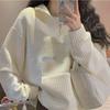 Damen-Polopullover mit Waffelstrick und Stickereien für Frühling/Herbst – Lockere Passform, koreanisch inspirierter Stil
