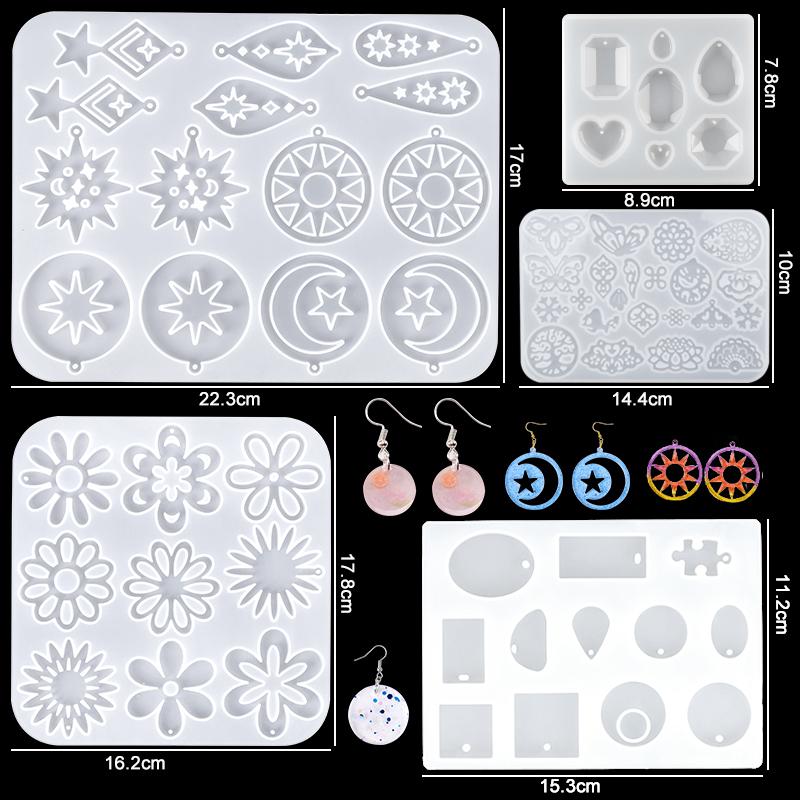 Epoxy Casting Molds Set Silicone UV Casting Tools Kits Resin Casting Molds For Jewelry Making DIY Earring Findings 16 Styles