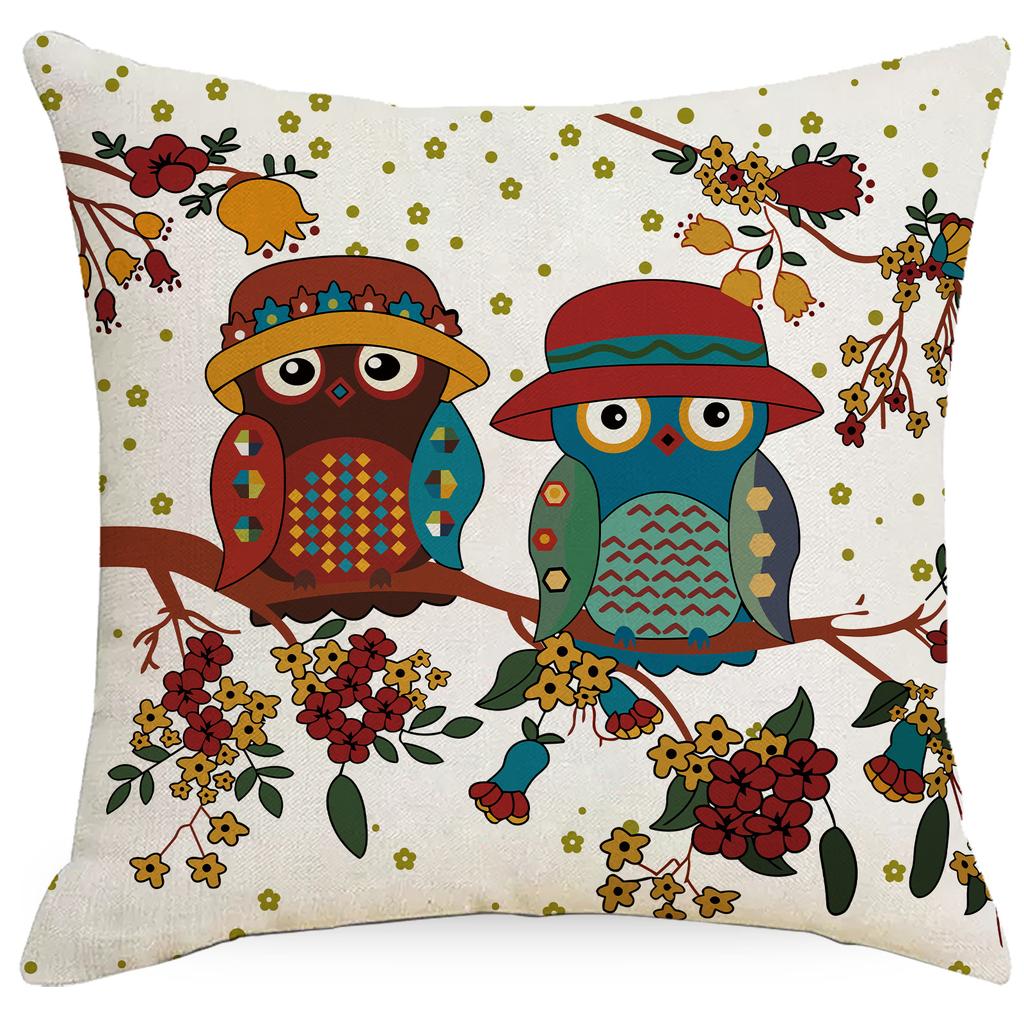Painted Owl Animal Print Pillowcase Car Sofa Room Living Room Decorative Cushion Cushion Cover